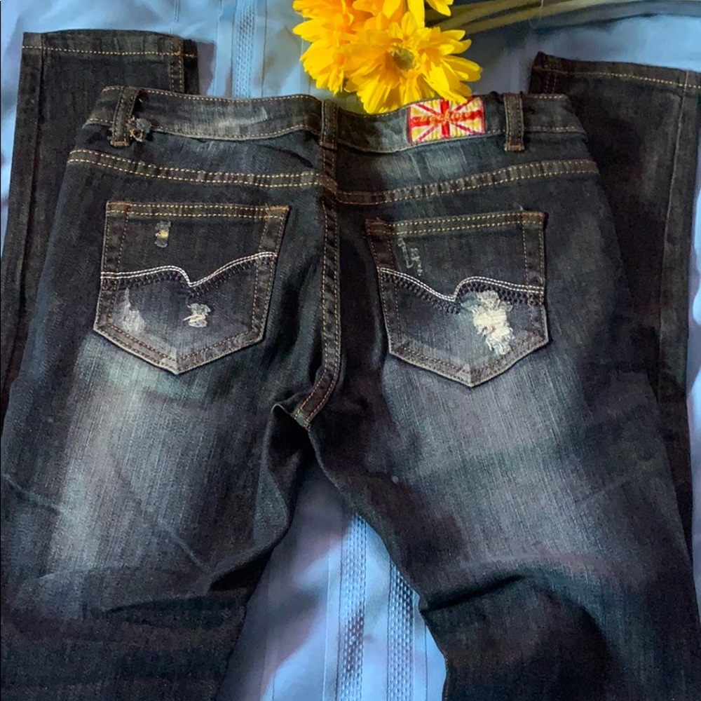🔥SALE🔥LAST 1💖DESTROYED DARK-WASH SKINNY JEANS - Picture 4 of 8
